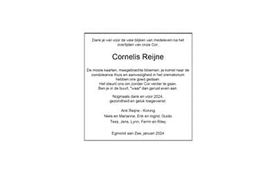 Dankbetuiging Dhr. C. Reijne