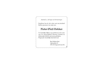 Dankbetuiging Dhr. P. Dekker