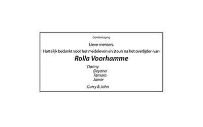 Dankbetuiging – Rolla Voorhamme