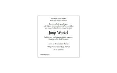 Dankbetuiging Dhr. J. Wortel