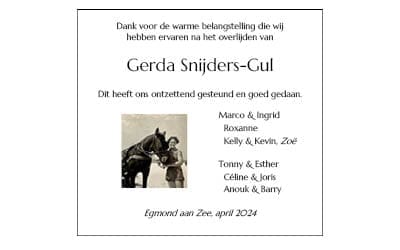 Dankbetuiging Mevr. Snijders-Gul