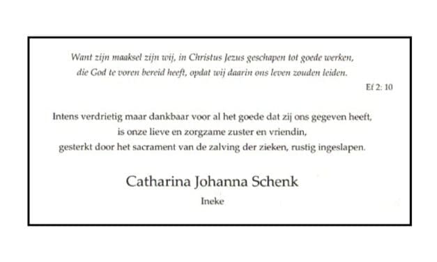 Rouwadvertentie Ineke Schenk