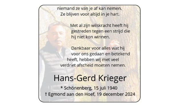 Rouwadvertentie Hans-Gerd Krieger