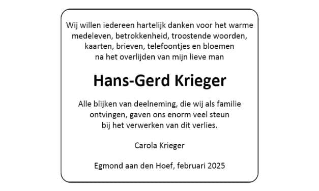 Dankadvertentie Hans-Gerd Krieger