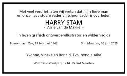 Rouwadvertentie Harry Stam