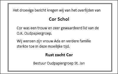 Rouwadvertentie Cor Schol