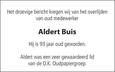 Rouwadvertentie Aldert Buis
